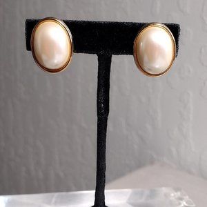 Vintage "MONET" Faux Pearl Gold Tone Earrings